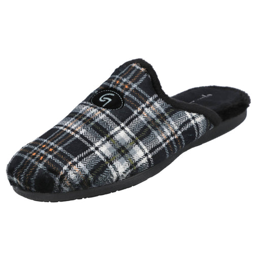 Garzon MD6001 Zapatillas de Casa a Cuadros Negras para Hombre
