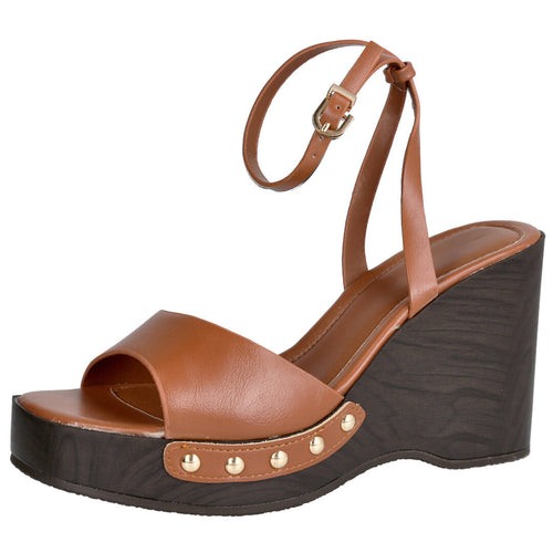 Bubble Bobble DM510 Camel Sandalias de cuña para Mujer