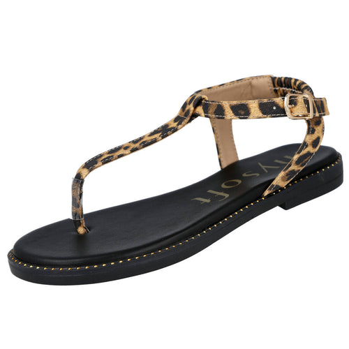 Mysoft 26M035 LEOPARDO-NEGRO Sandalias planas Mujer