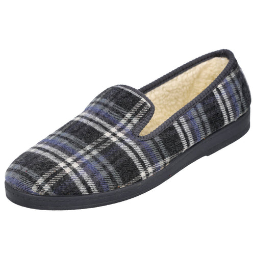 L&R SHOES MD52 Zapatillas de Casa de Cuadros Grises para Hombre