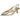 Zapato de tacón oro Pink Desert de mujer, vista lateral en ángulo mostrando la hebilla decorativa - © Calzados Modesto®